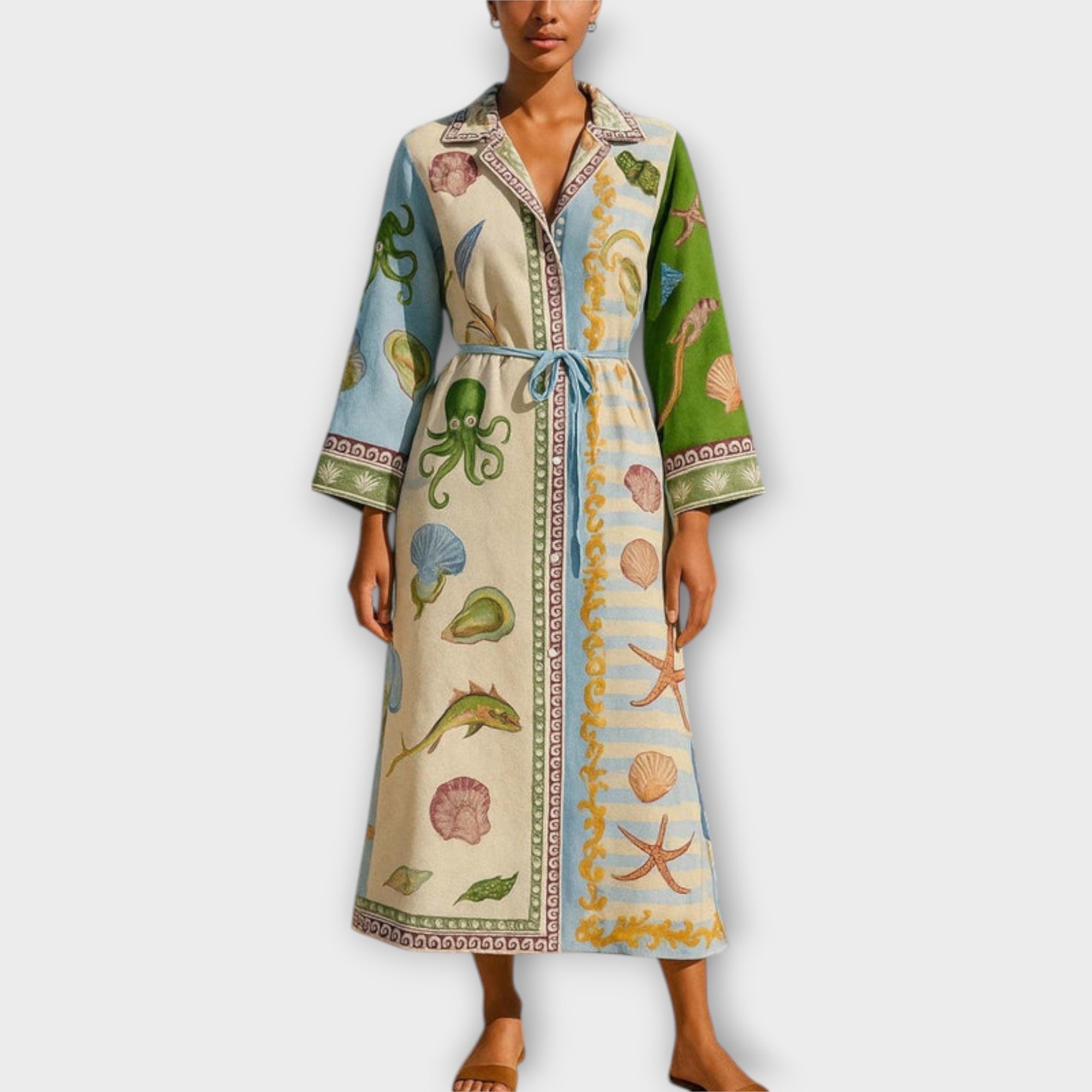 Jule - Vestito Camicia Midi Stampato in Twill con Cintura