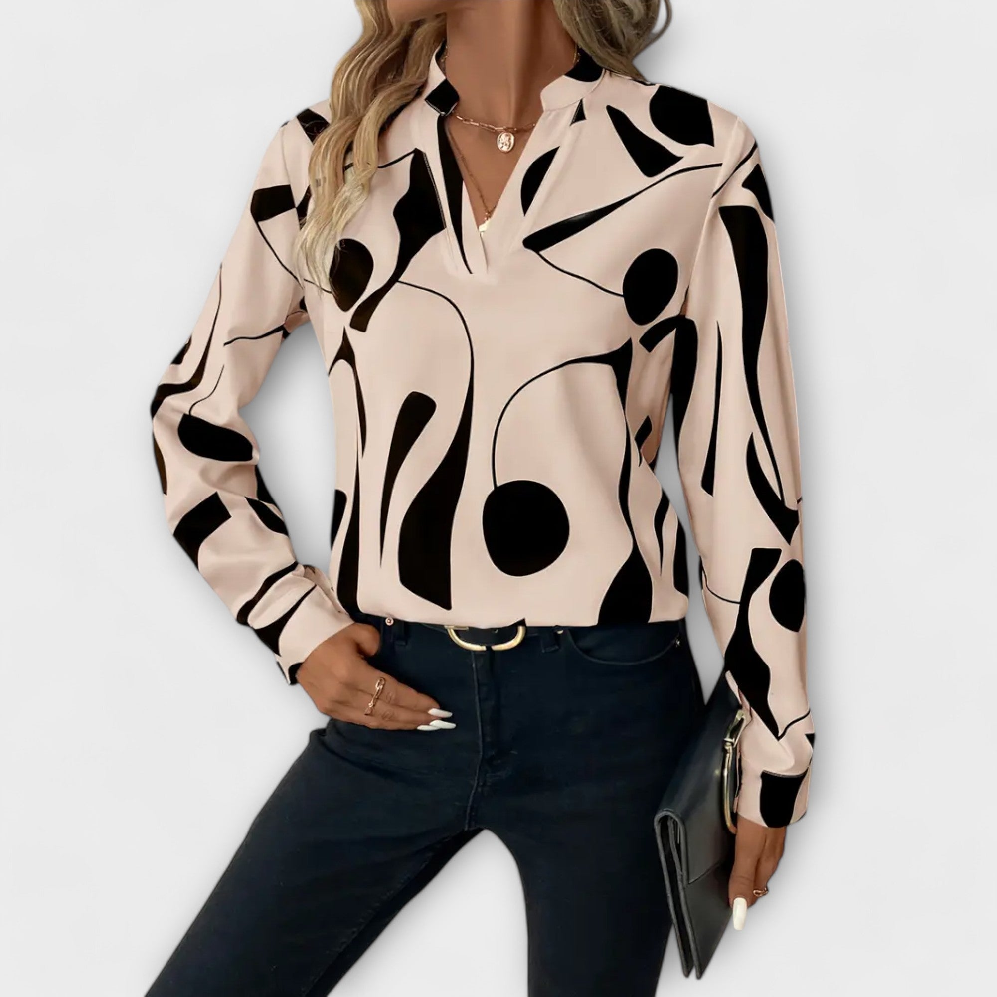 Elegant Blouse with Long Sleeves and Pointed Neckline