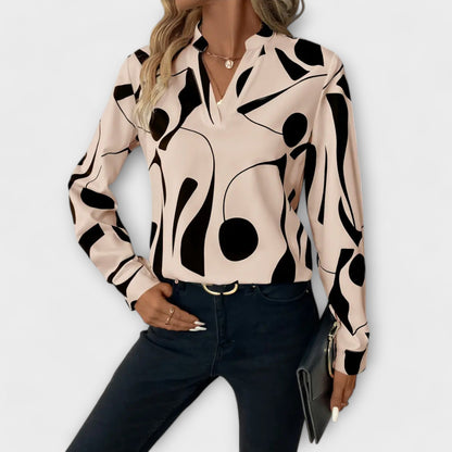 Elegant Blouse with Long Sleeves and Pointed Neckline