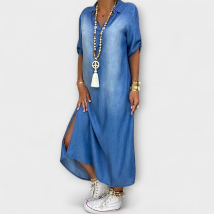 Lea - Abito lungo in denim con spacco laterale