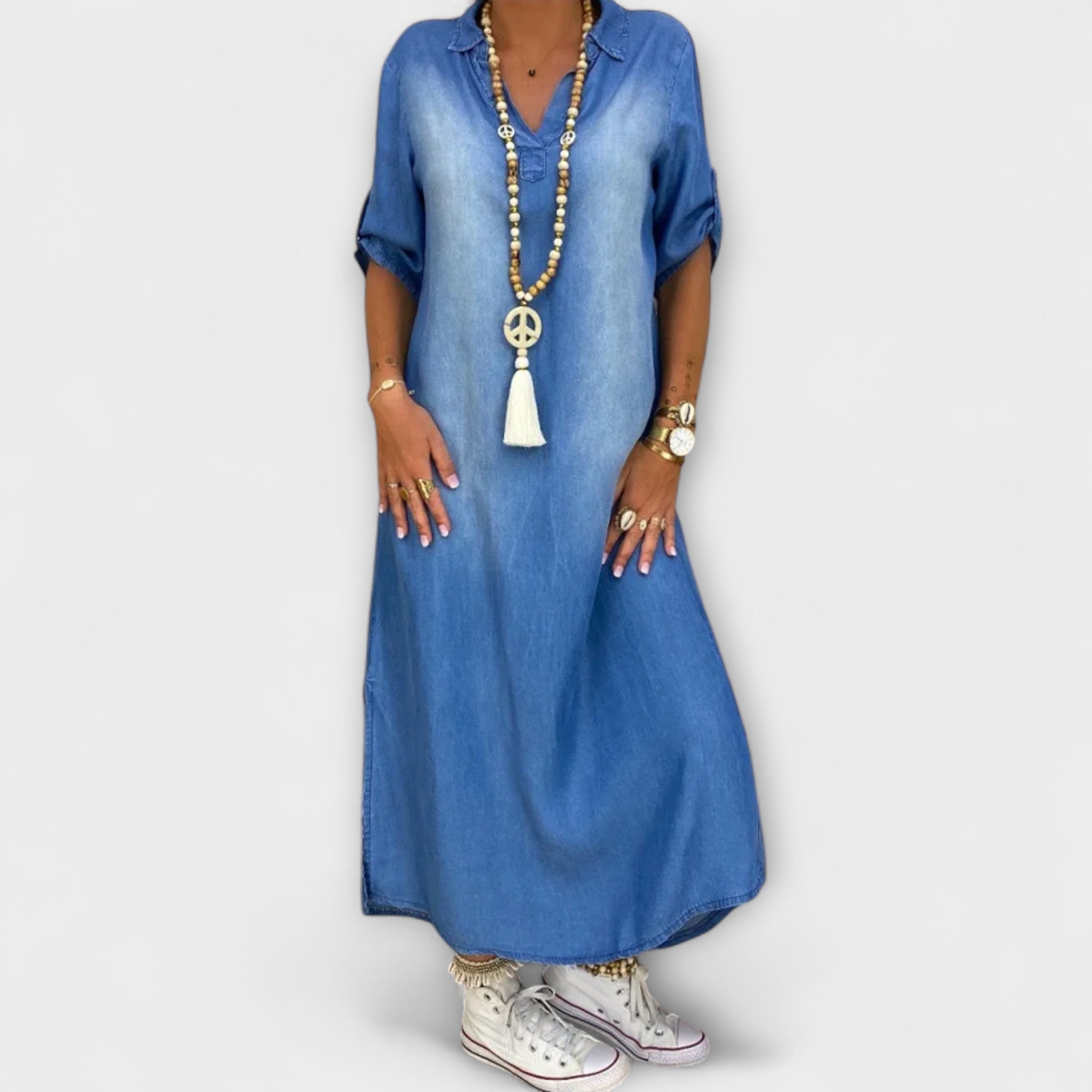 Lea - Abito lungo in denim con spacco laterale