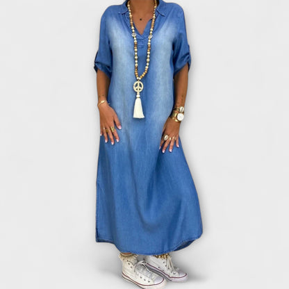 Lea - Abito lungo in denim con spacco laterale