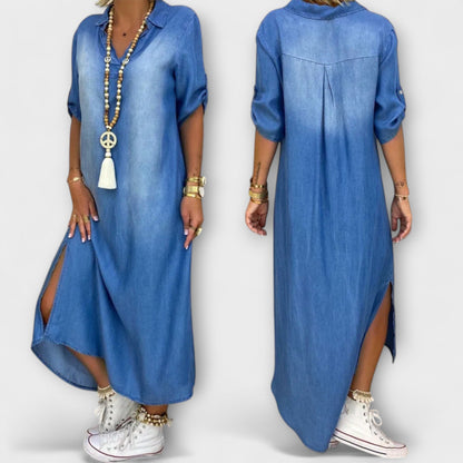 Lea - Abito lungo in denim con spacco laterale