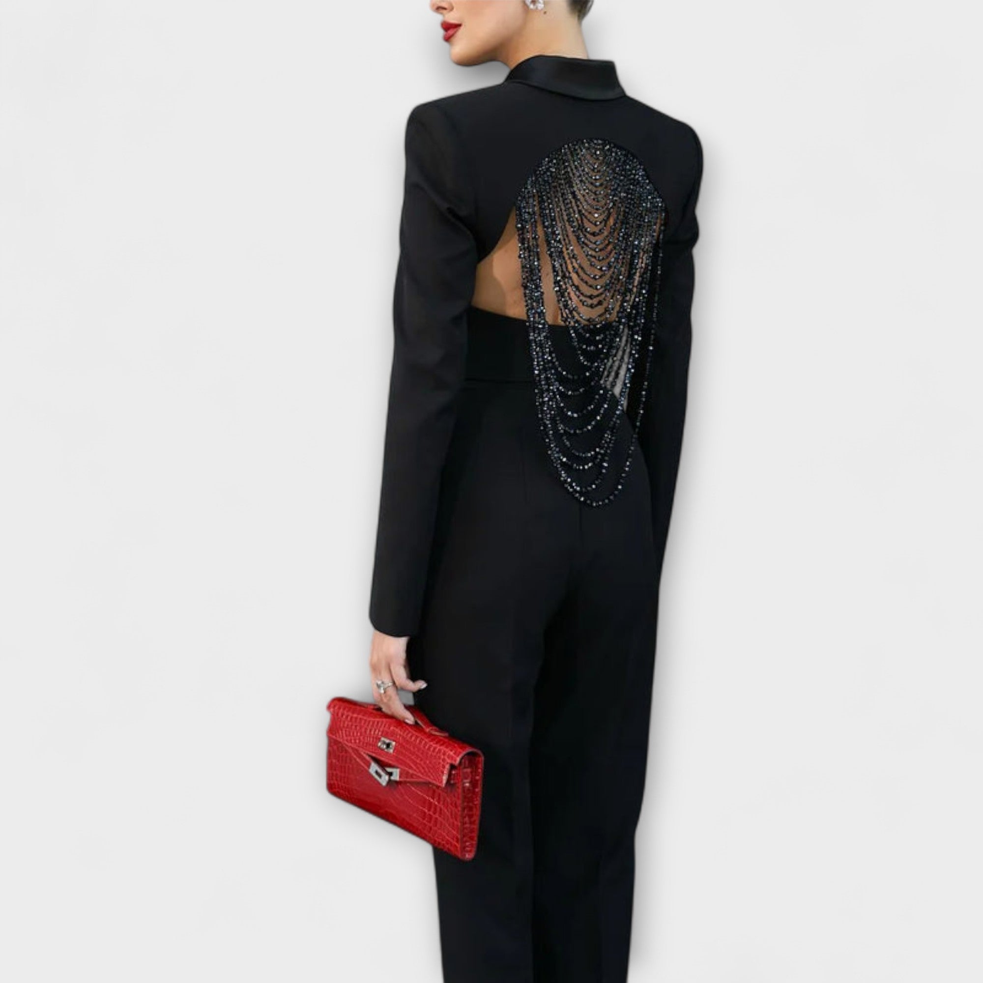 Noa - Giacca corta senza schienale decorata con perle nere