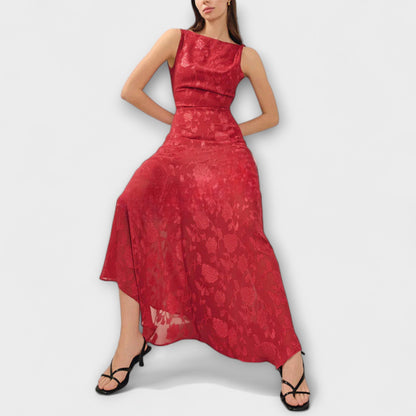 Opale - Elegante Abito Maxi Senza Schienale in Pizzo Jacquard