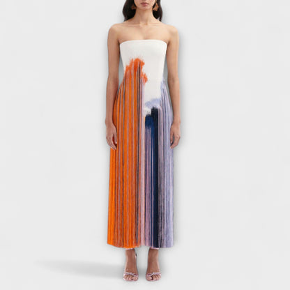 Estate - Abito Colorblock Elegante con Frange alla Moda