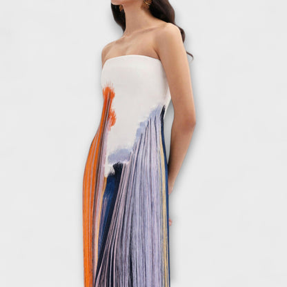 Estate - Abito Colorblock Elegante con Frange alla Moda