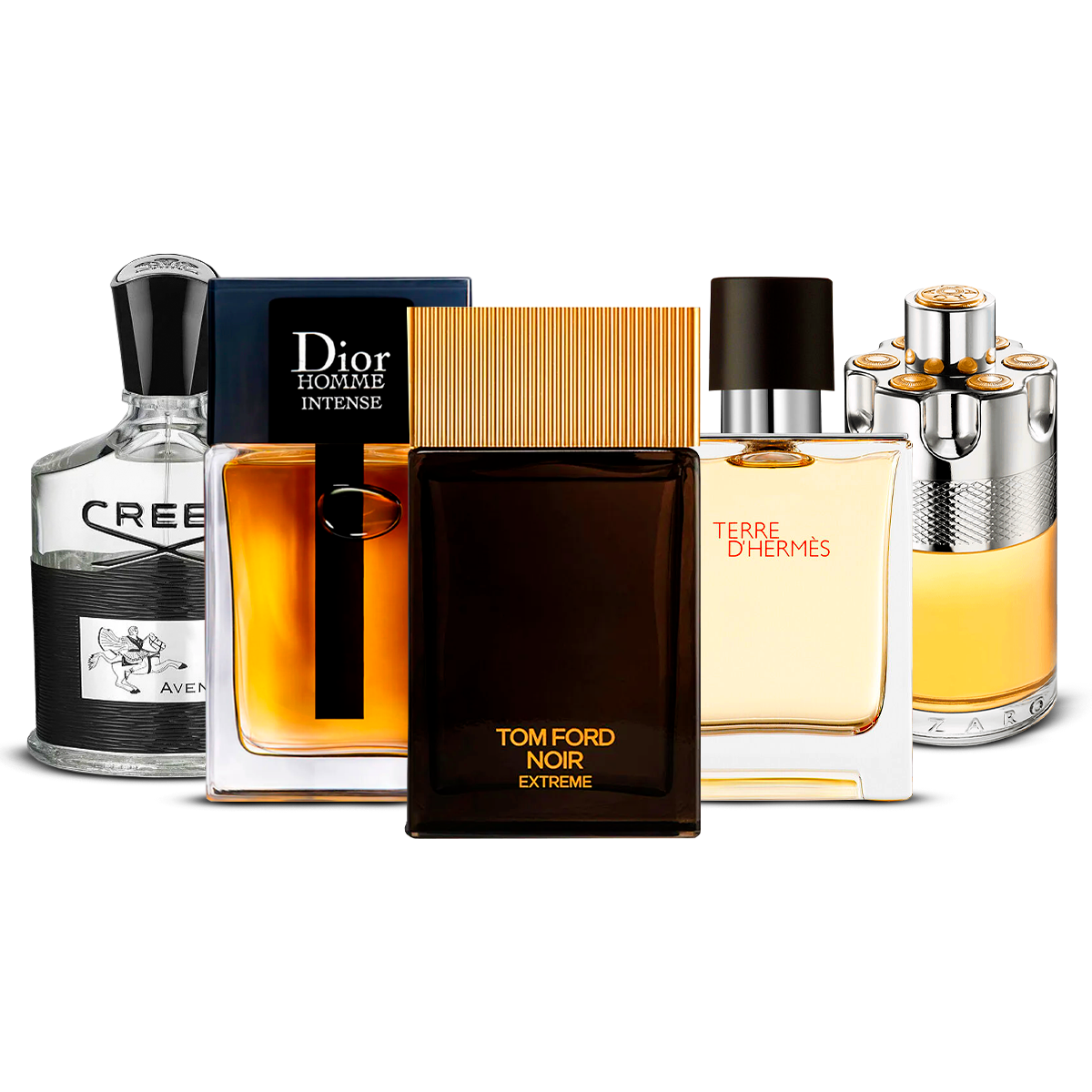 Combinazione di 5 Fragranze Maschili – Creed Aventus, Dior Homme Intense, Tom Ford Noir Extreme, Terre d'Hermès e Azzaro Wanted [ciascuna 100 ml]