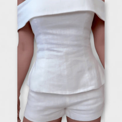 Olivia - Completo Due Pezzi in Cotone e Lino Bianco