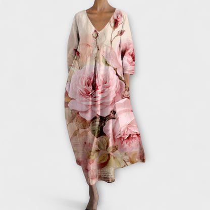 Fiona - Abito lungo e colorato con scollatura a V