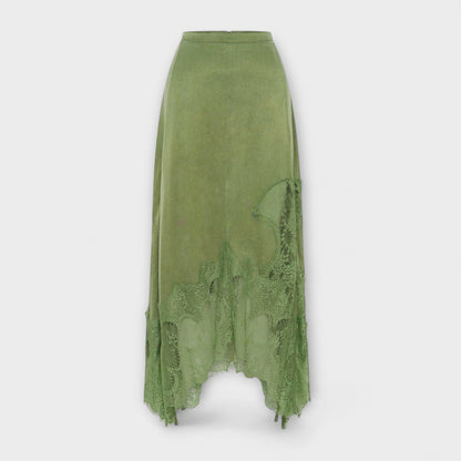 Kaia - Blusa in Satin con Bordo in Pizzo e Collo Plissettato