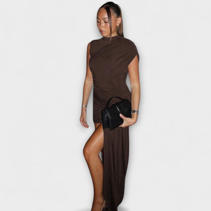 Lila - Abito elegante e aderente con scollo rotondo e pieghe