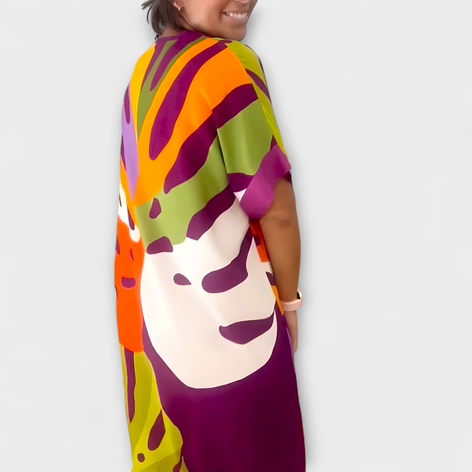 Roos - Abito Casual con Stampa di Foglie Colorate