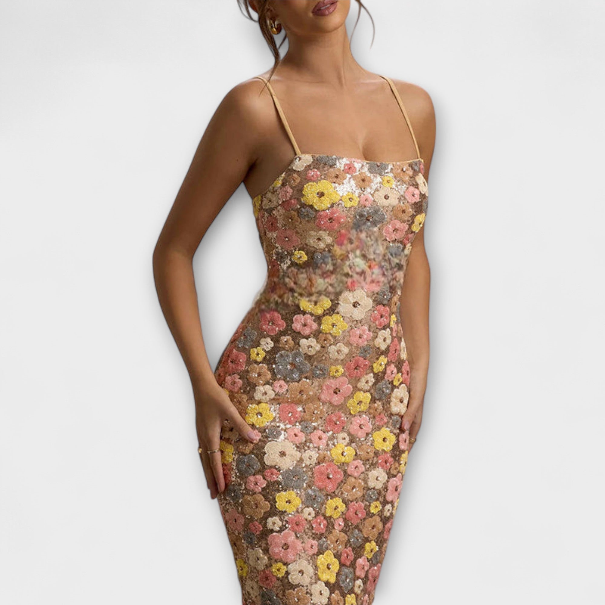 Oakley - Maxi Dress con Paillettes Floreali in Stile Anni '80