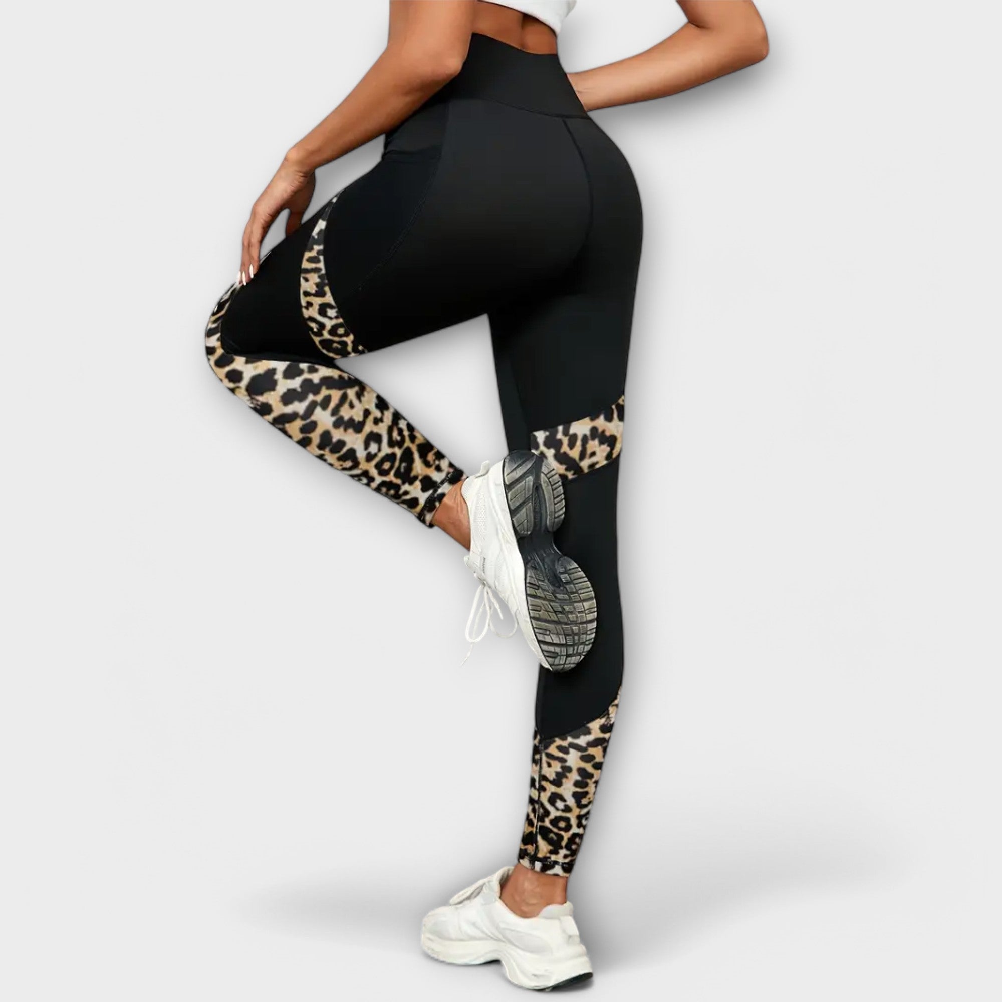 Pantaloni da Allenamento a Vita Alta con Stampa Leopardata