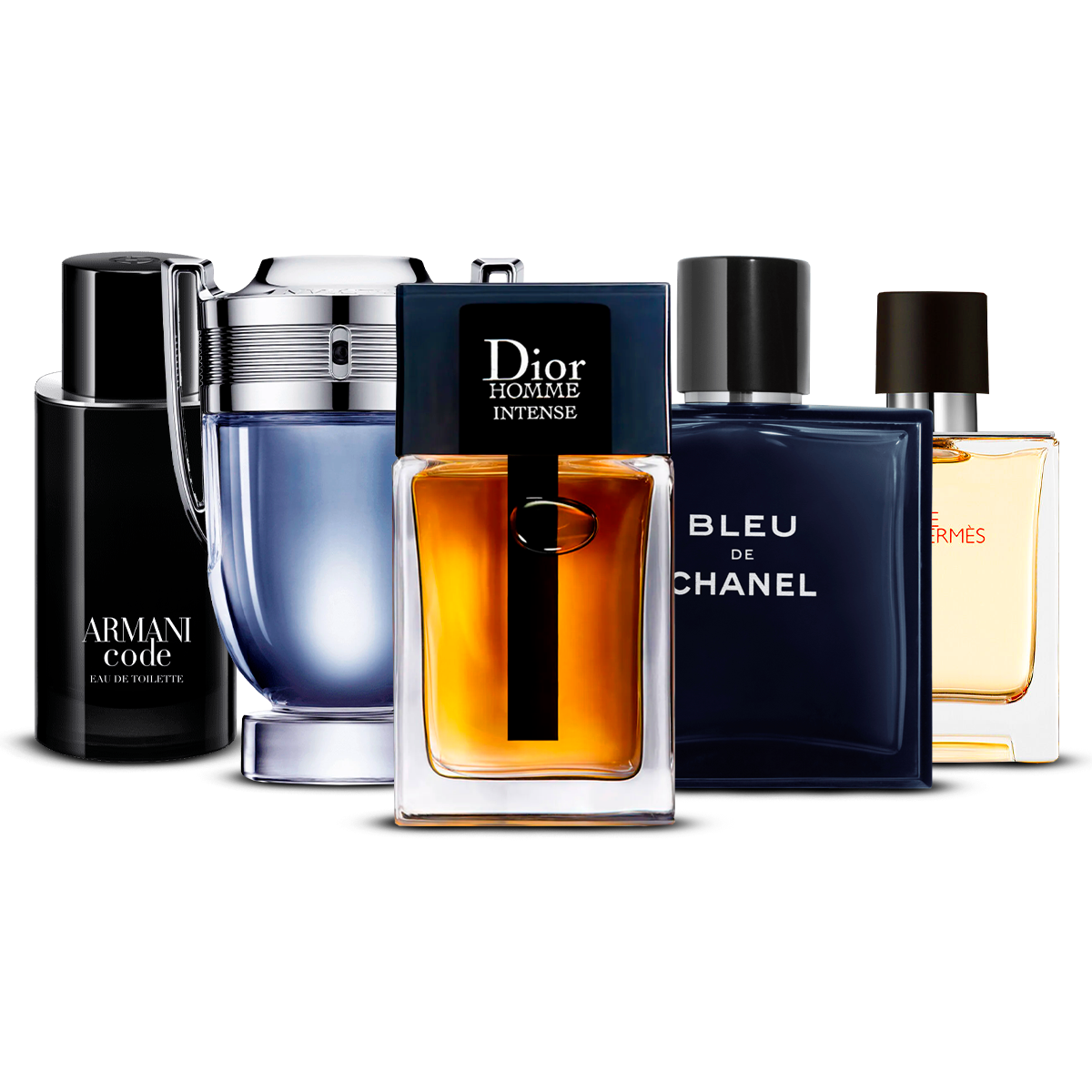 Combinazione di 5 Fragranze Maschili – Armani Code, Invictus, Dior Homme Intense, Bleu de Chanel e Terre d'Hermès [100 ml ciascuno]
