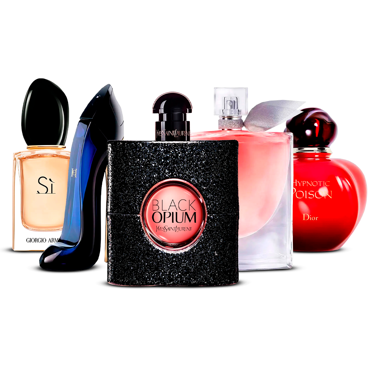 Combinazione di 5 Fragranze Femminili – Sì, Good Girl, Black Opium, La Vie Est Belle e Hypnotic Poison [100 ml ciascuna]
