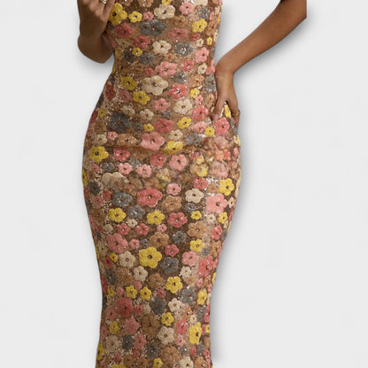 Oakley - Maxi Dress con Paillettes Floreali in Stile Anni '80