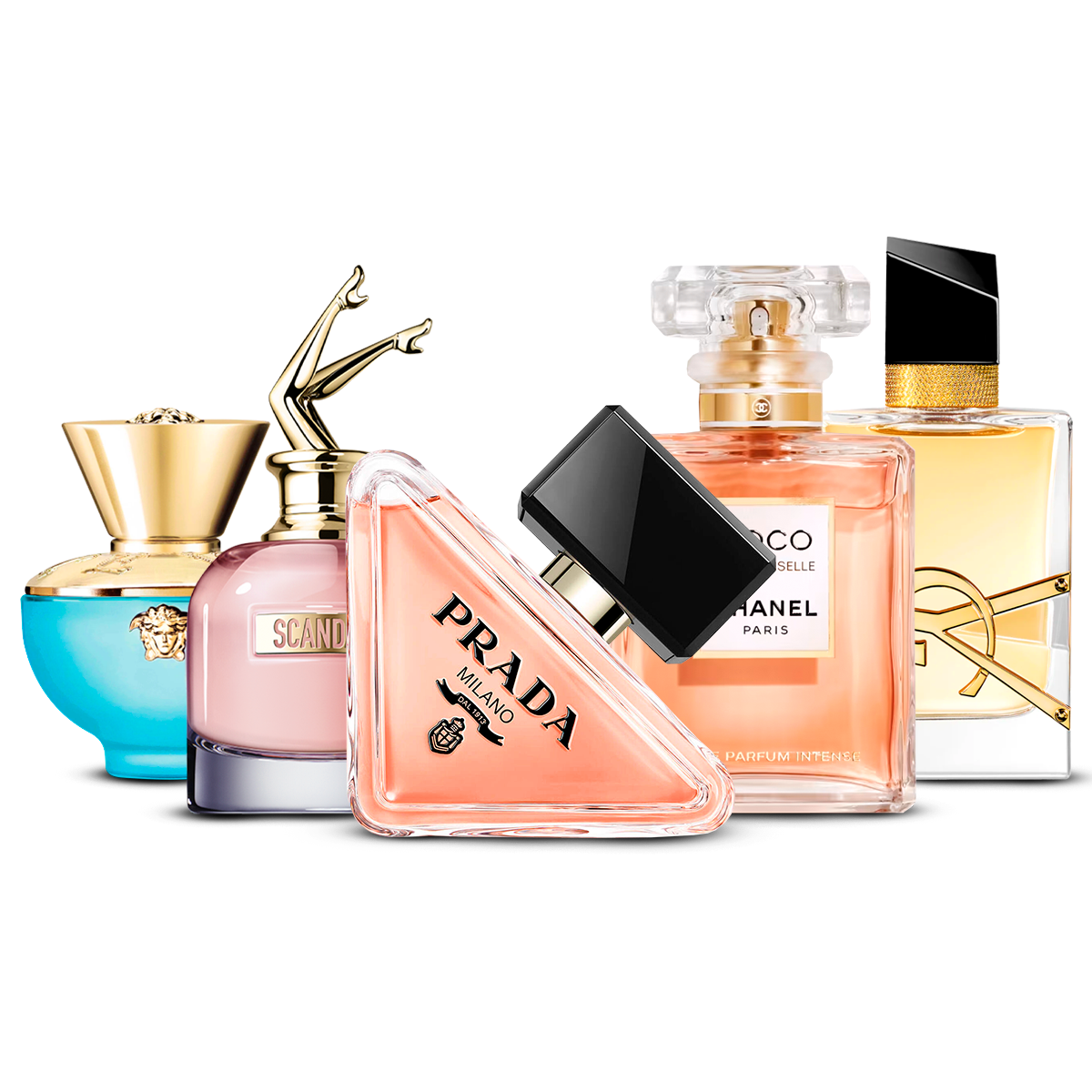 Combinazione di 5 Profumi da Donna – Versace Dylan Turquoise, Scandal, Prada Paradoxe, Coco Mademoiselle e Yves Saint Laurent Libre [100 ml ciascuno]