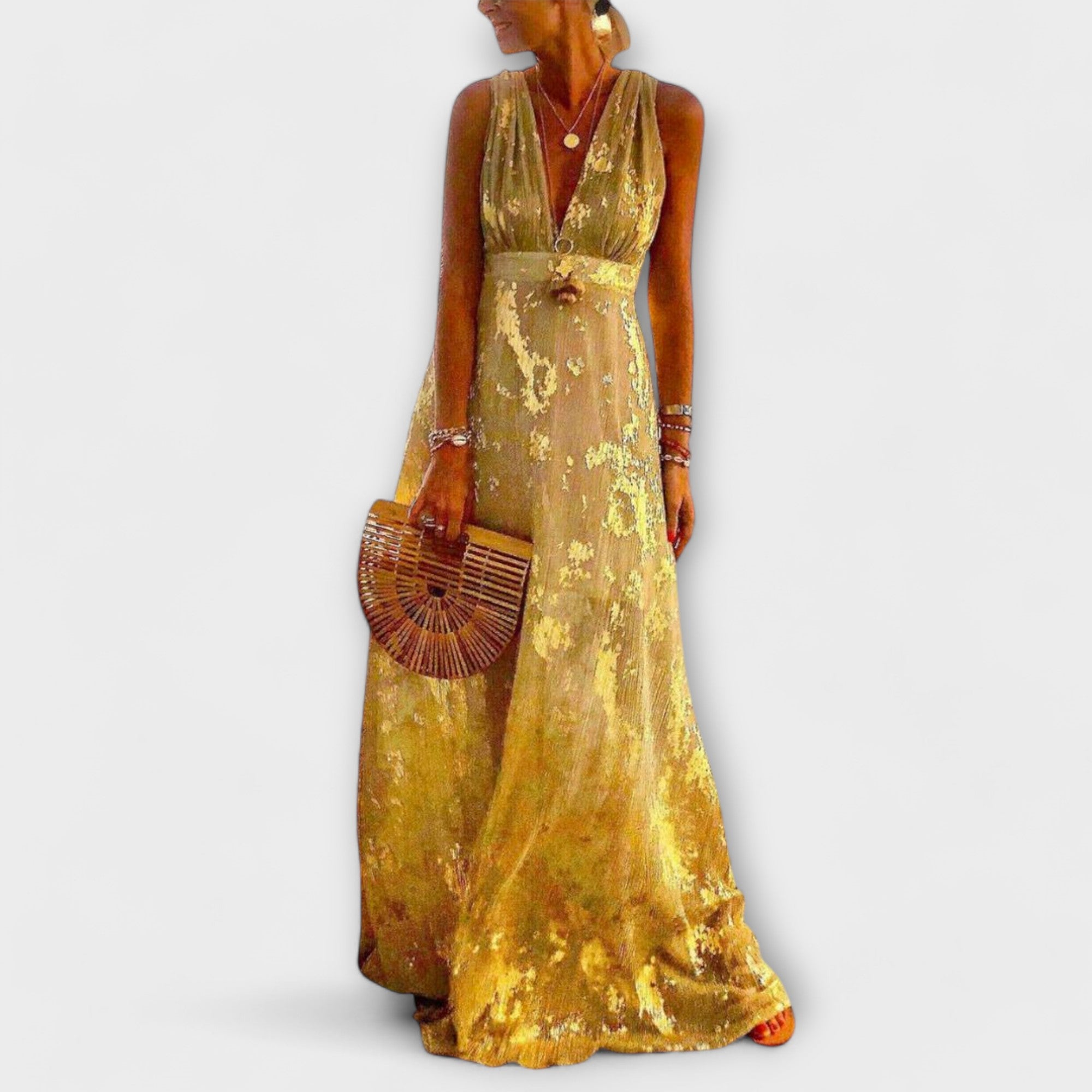 Abito Fluttuante con Scollatura a V e Dettagli di Paillettes