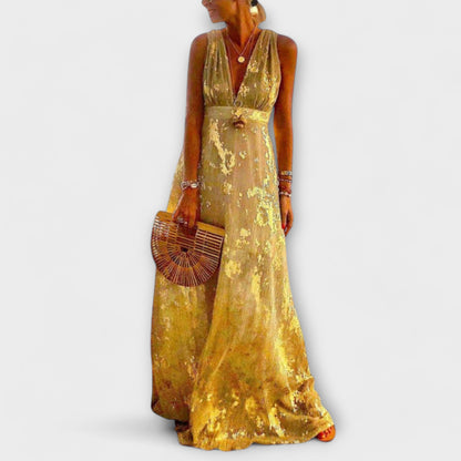 Abito Fluttuante con Scollatura a V e Dettagli di Paillettes