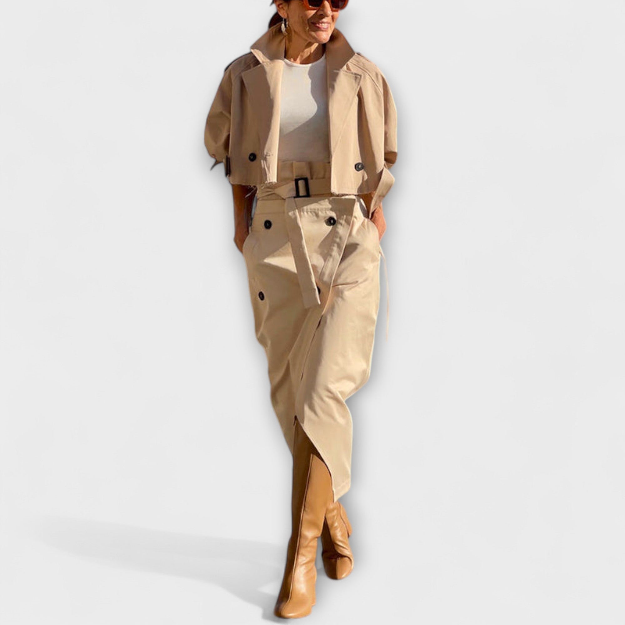 Lyra - Gonna Midi Elegante con Giacca e Tasche