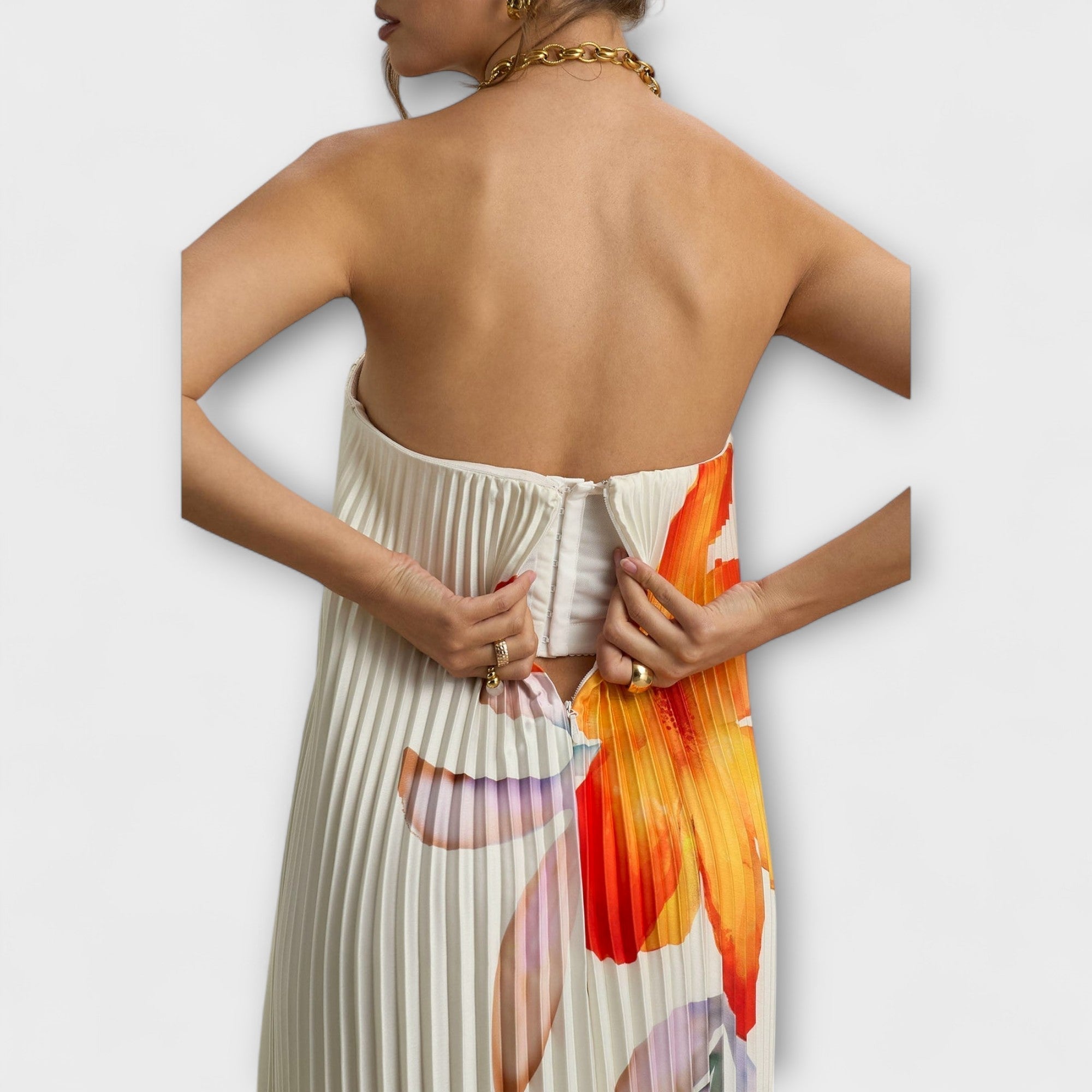 Michelle - Abito Maxi Sweetheart in Stampa Floreale Arancione