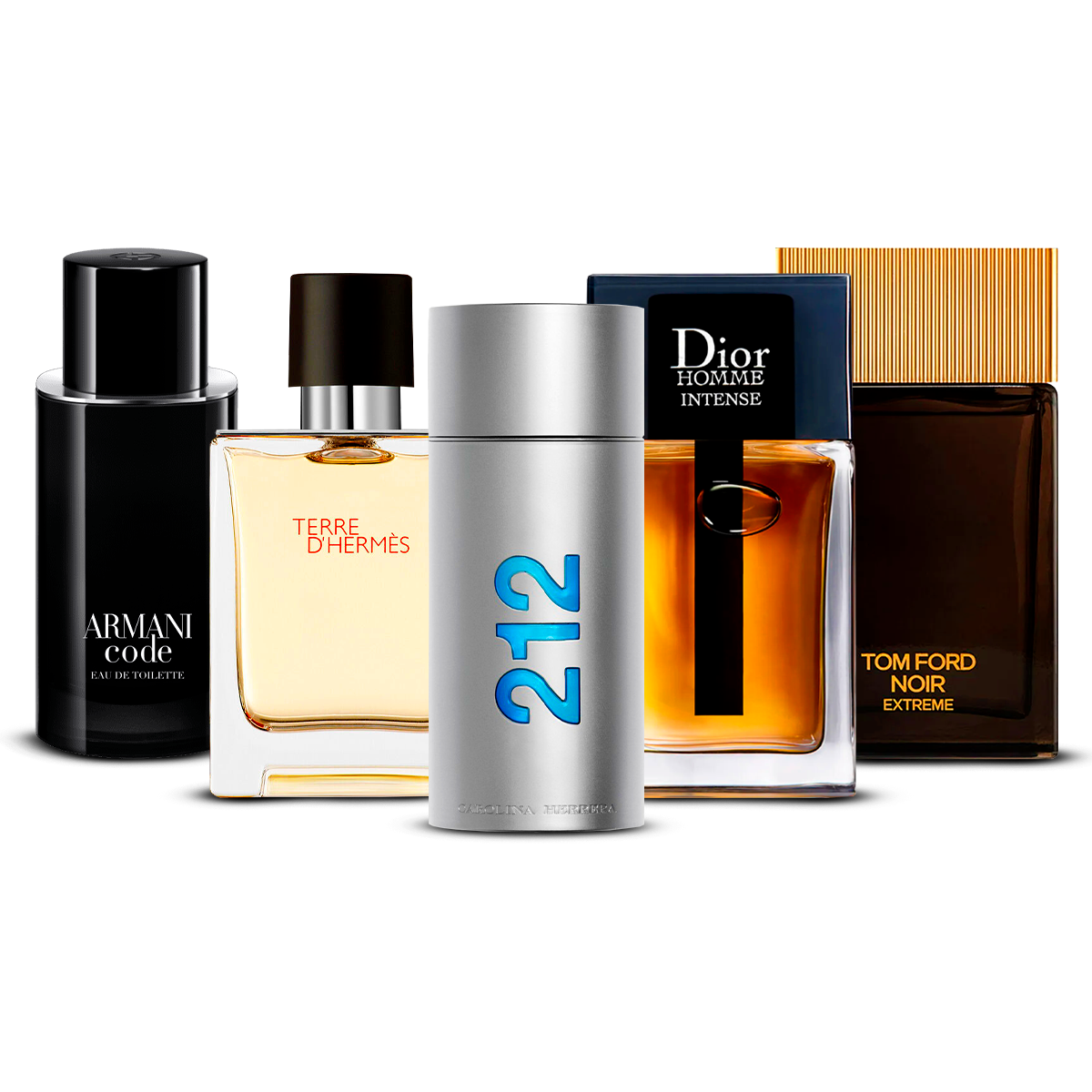 Combinazione di 5 Fragranze Maschili – Armani Code, Terre d'Hermès, 212 Men, Dior Homme Intense e Tom Ford Noir Extrême [100 ml ciascuno]