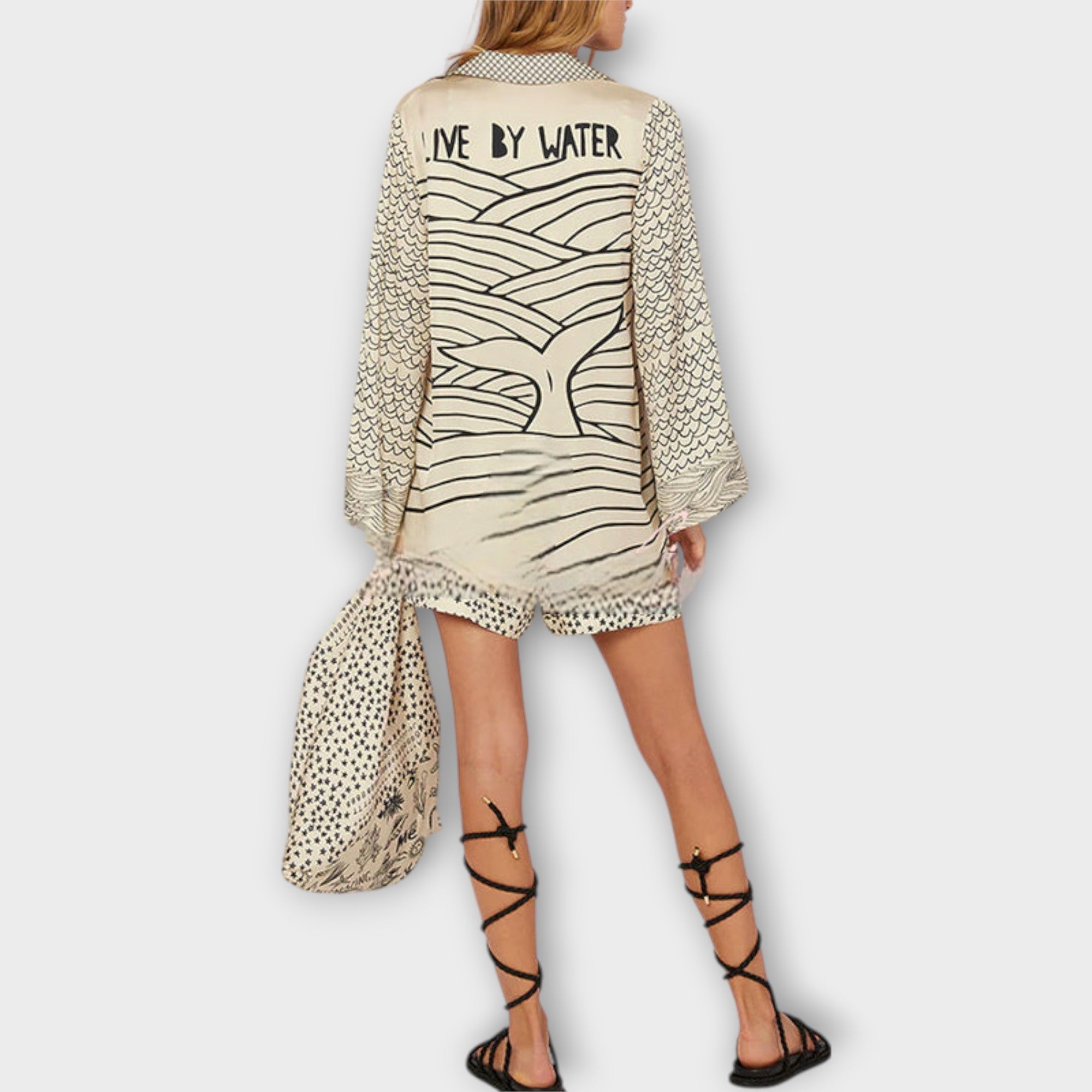 Liv - Set di Camicia e Pantaloni Corti in Satin con Frange