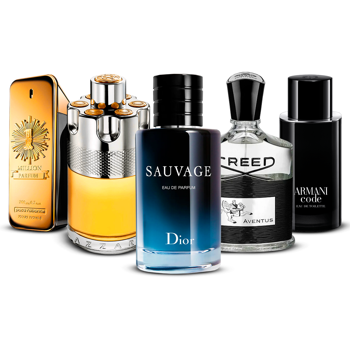 Combinazione di 5 Fragranze Maschili – 1 Million, Azzaro Wanted, Sauvage, Creed Aventus e Armani Code [100 ml ciascuna]