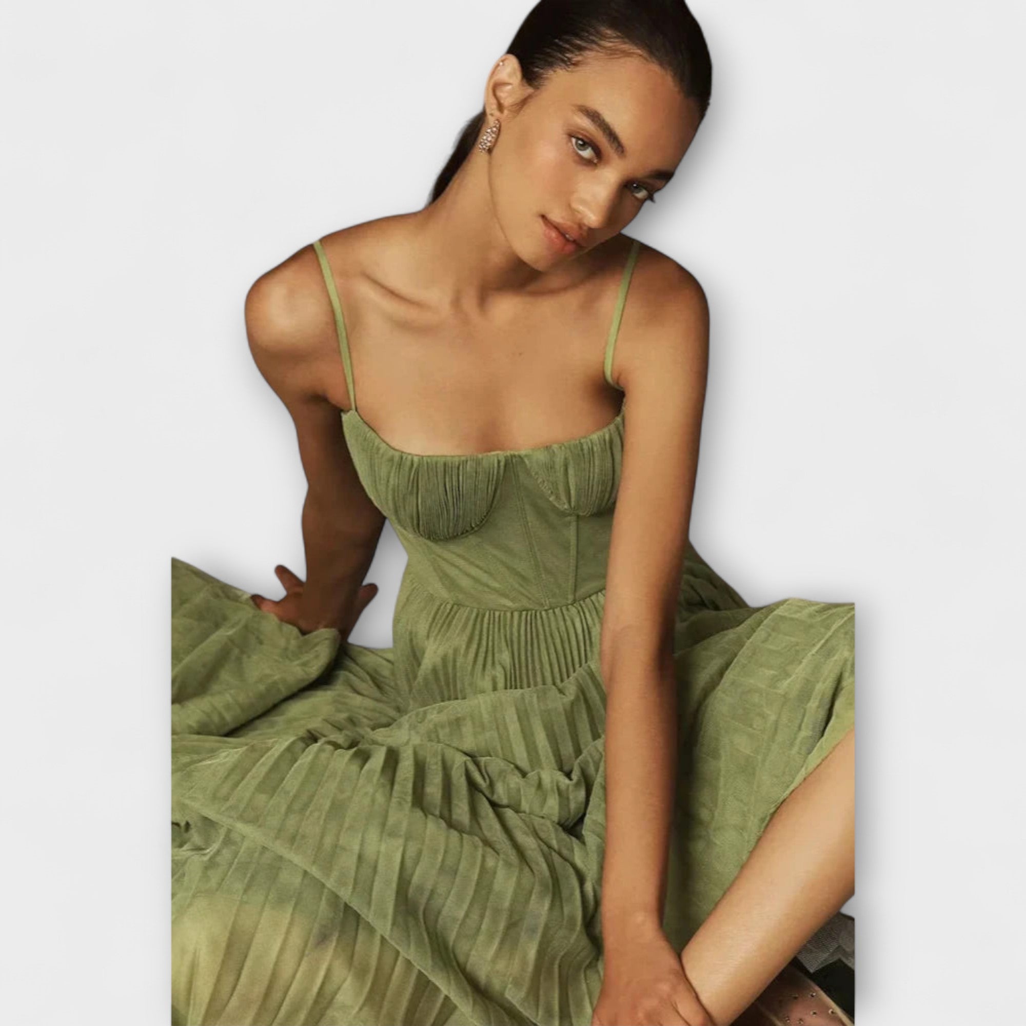 Marilyn - Abito Midi in Tulle Plissettato con Design Bustier