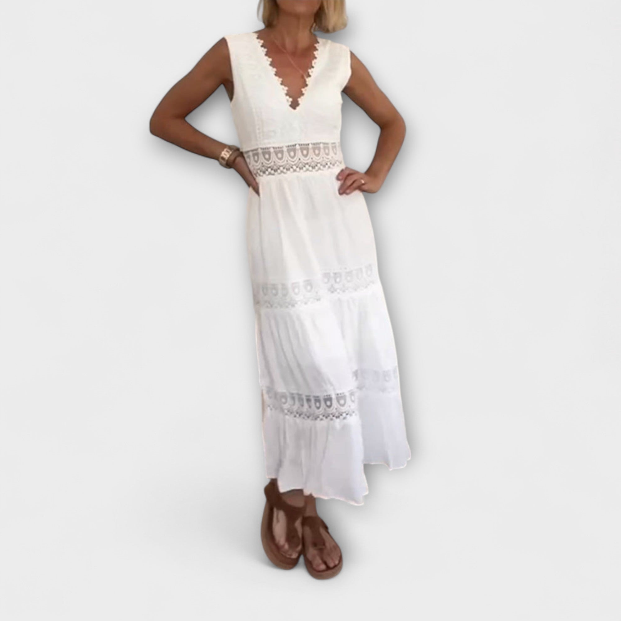 Aurélie - Elegante Abito in Pizzo con Scollo a V