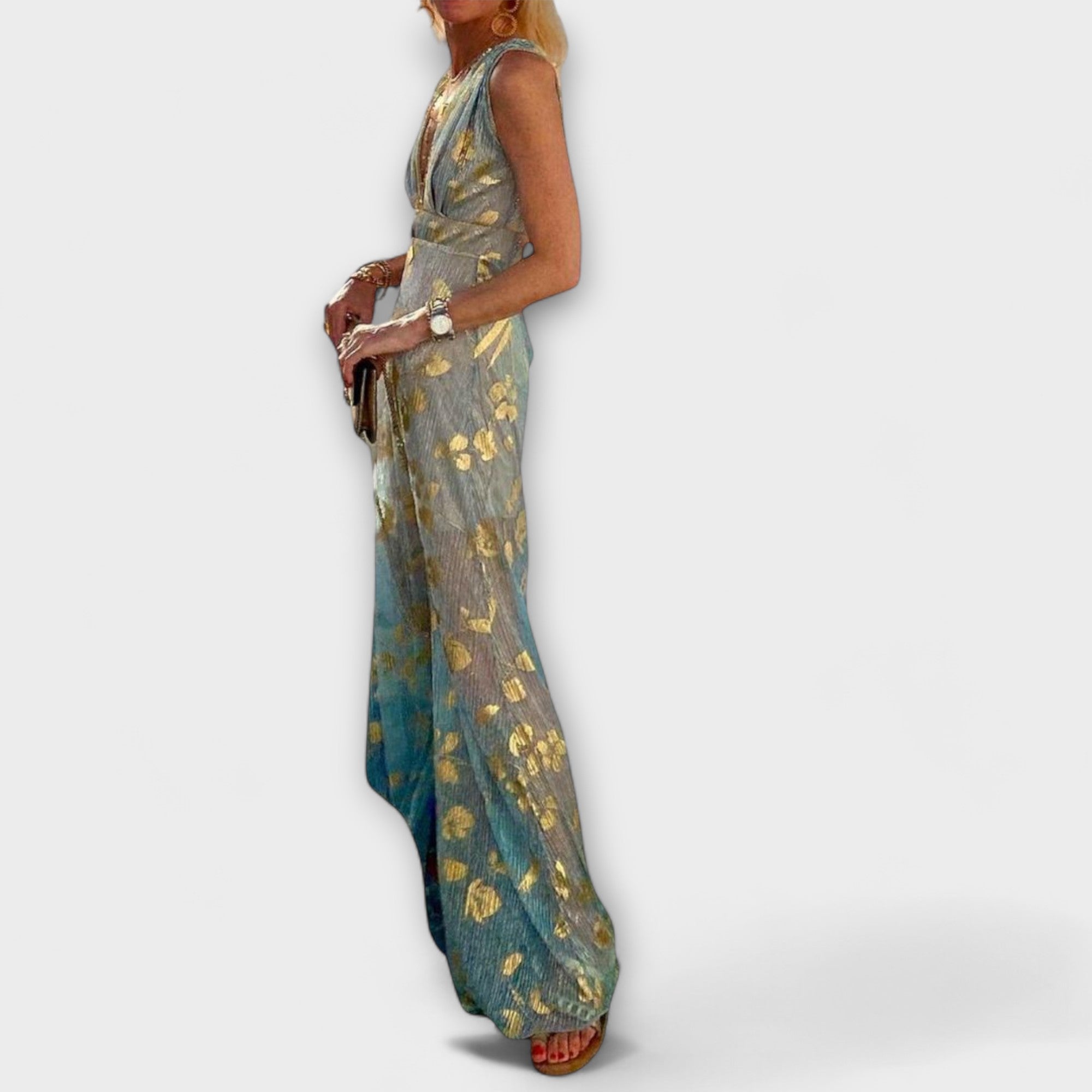 Abito Fluttuante con Scollatura a V e Dettagli di Paillettes