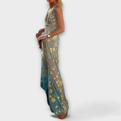 Abito Fluttuante con Scollatura a V e Dettagli di Paillettes