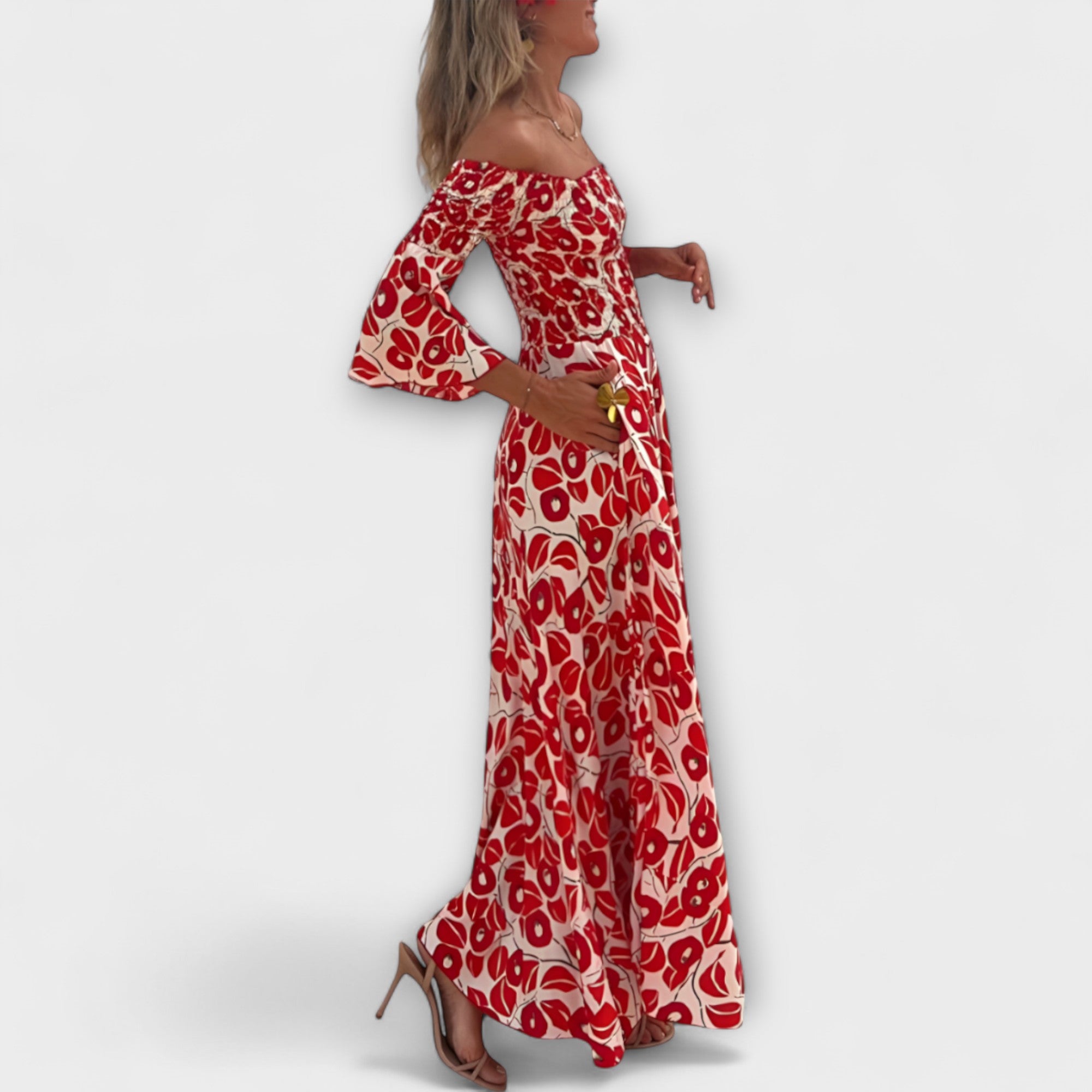 Bella - Abito Off-Shoulder con Fiori Oceanici