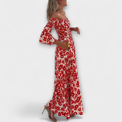 Bella - Abito Off-Shoulder con Fiori Oceanici