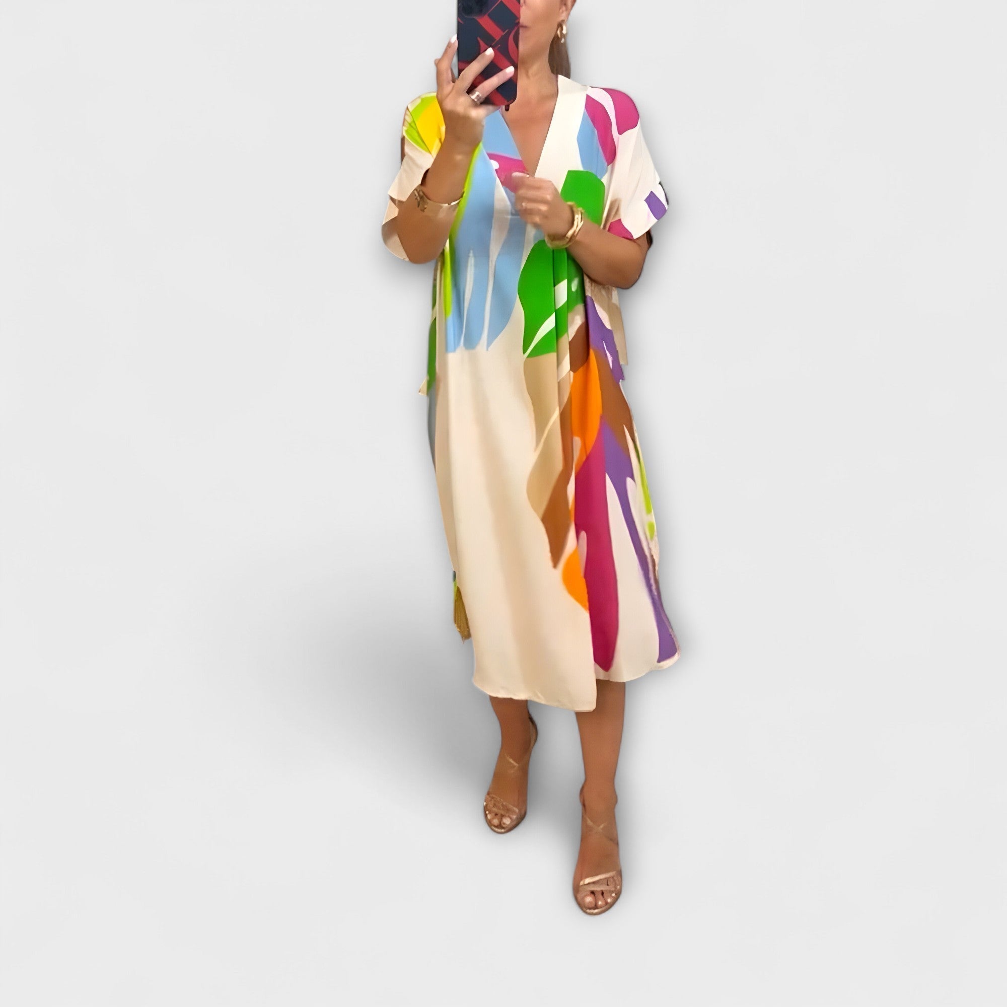 Roos - Abito Casual con Stampa di Foglie Colorate