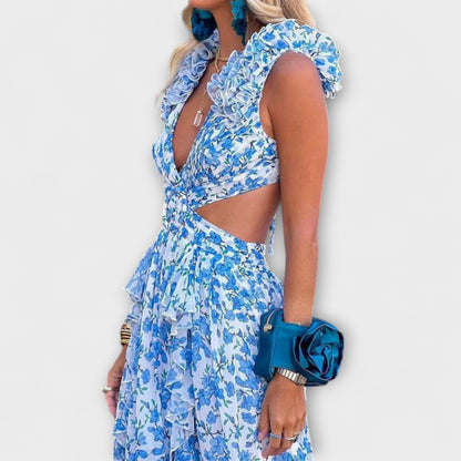 Elin - Maxi Dress con Orlo Ruffle e Dettagli Cut-Out