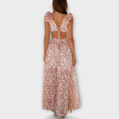 Elin - Maxi Dress con Orlo Ruffle e Dettagli Cut-Out