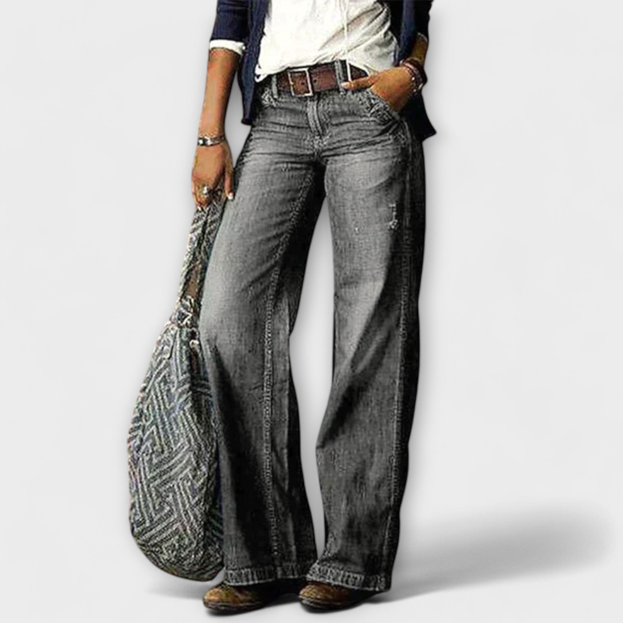 Cess - Pantaloni in Denim a Gamba Larga