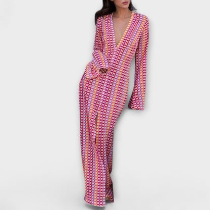 Elina – Abito Maxi con Scollo a V e Flair da Vacanza