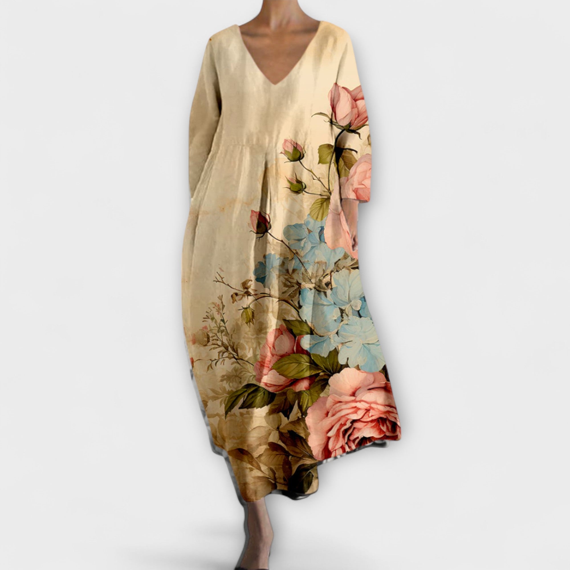 Fiona - Abito lungo e colorato con scollatura a V