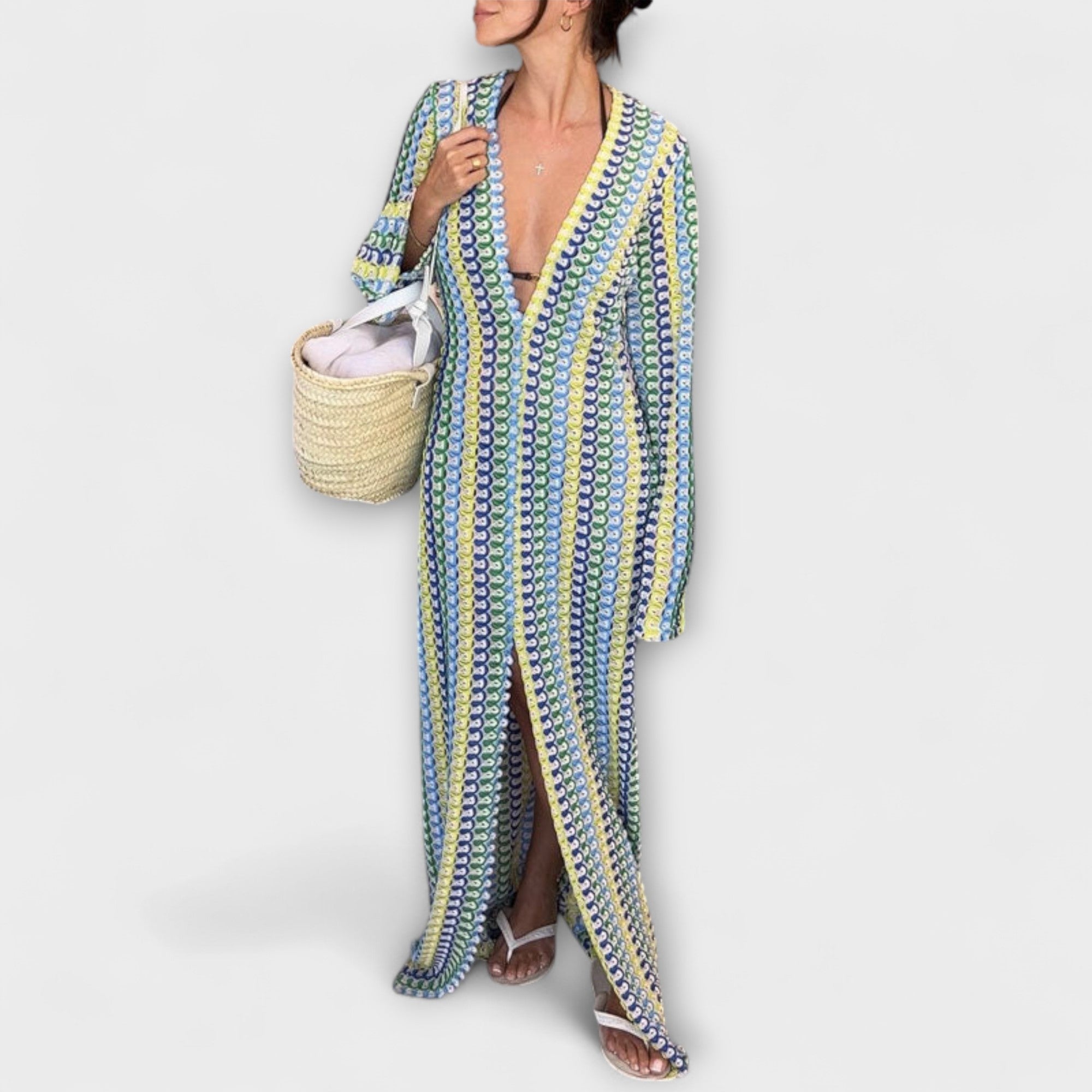 Elina – Abito Maxi con Scollo a V e Flair da Vacanza