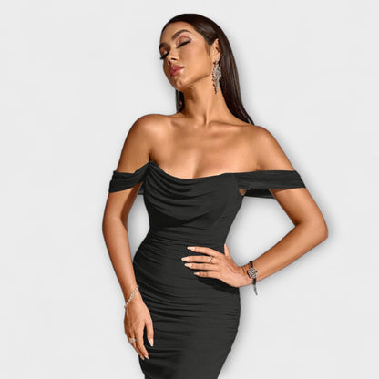 Ione - Vestito Bodycon con Volant a Spalle Scoperte