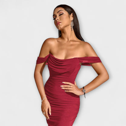 Ione - Vestito Bodycon con Volant a Spalle Scoperte