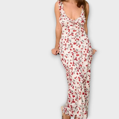 Abito Maxi Plunge con Motivo Floreale Cryptografico