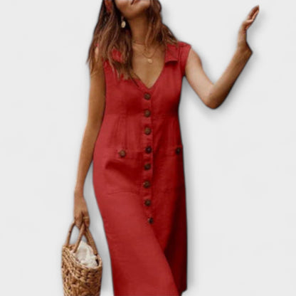 Nora – Abito A-Line in Cotone-Lino con Collo a V