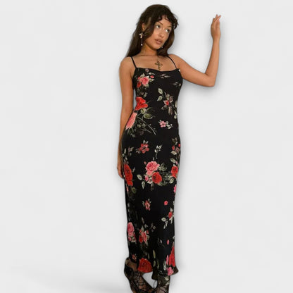 Abito Bodycon con Spalline a Spaghetti e Motivo Floreale