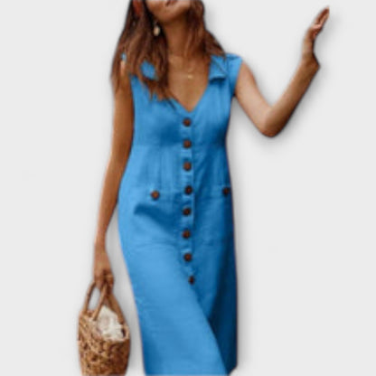 Nora – Abito A-Line in Cotone-Lino con Collo a V