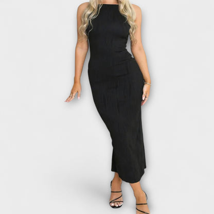 Maxi abito senza maniche, elegante e arricciato